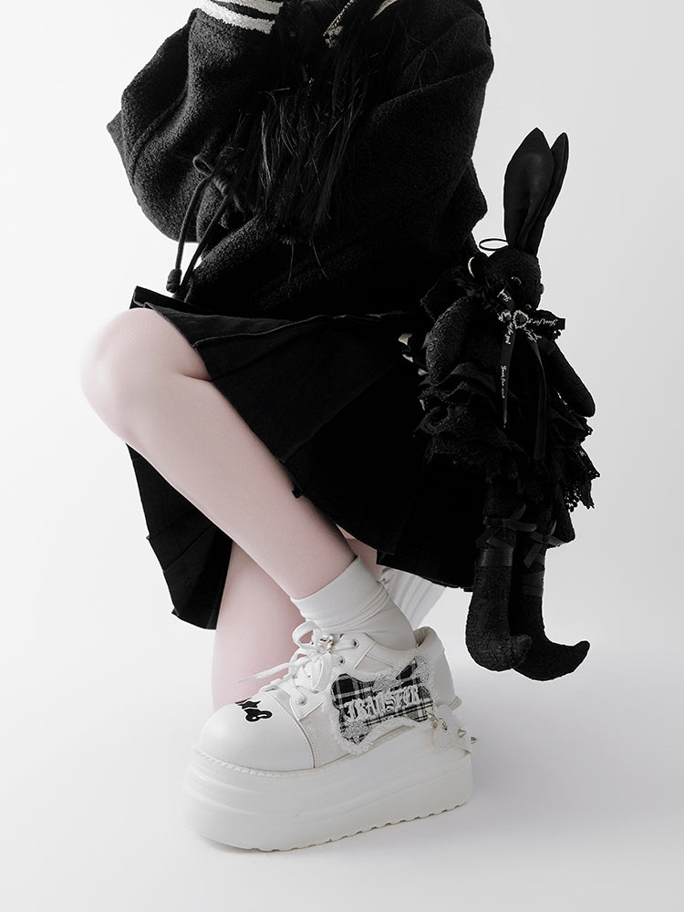 White Punk Bone Applique Silver-tone Studs Platform Shoes