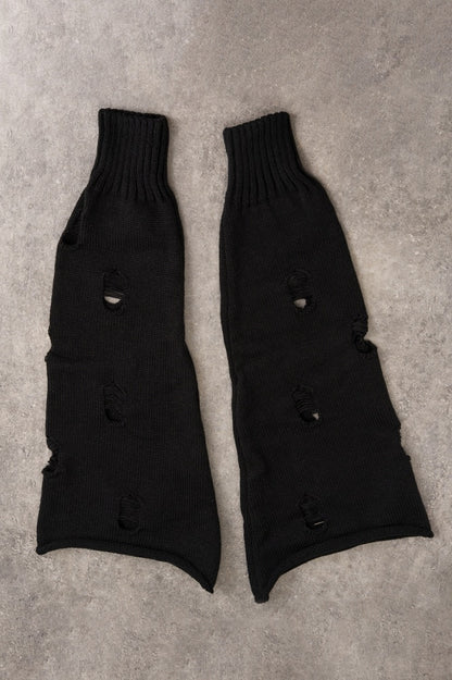 PU Buckles Gothic Black Distressed Holes Leg Warmers