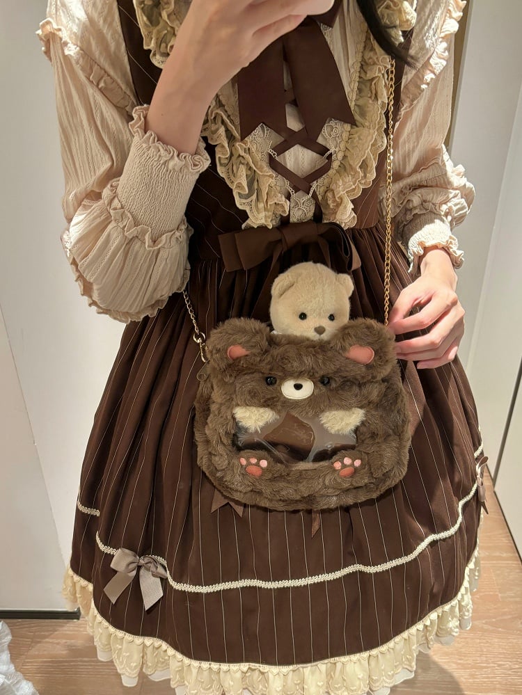 Brown Cute Plush Bear Crossbody Ita Bag