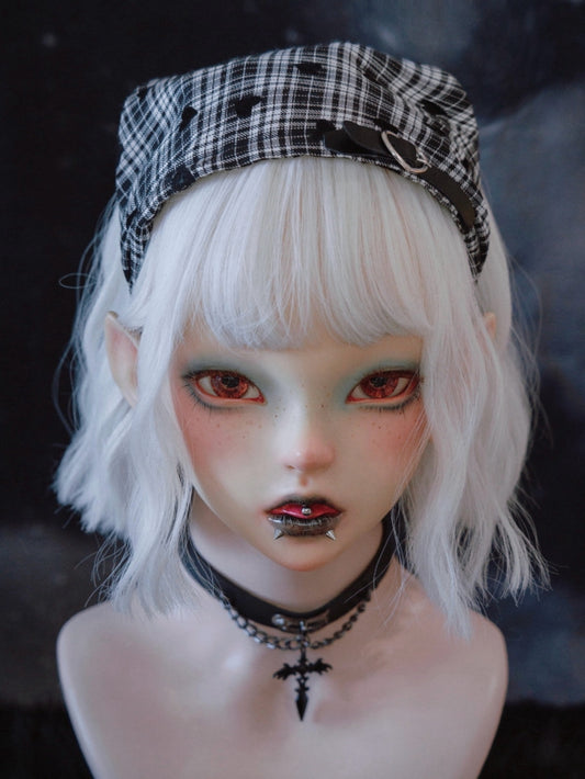 Heart Pattern Gothic Black and White Plaid Triangle Scarf KC