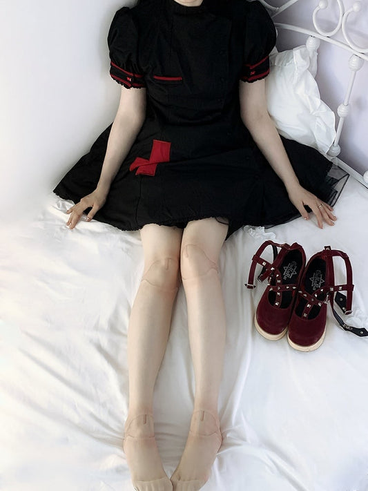 Knee and Ankle Joints Print Nude Color Tights