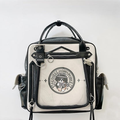 Black & White Large Capacity Daily Ita Backpack With Cute Puppy Print