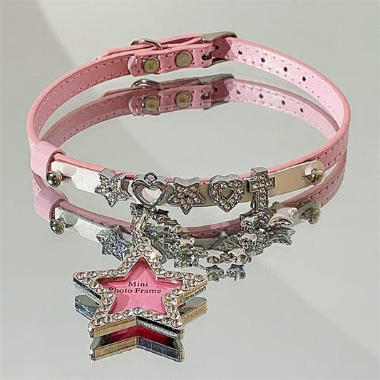 Pink Star Pendant PU Choker