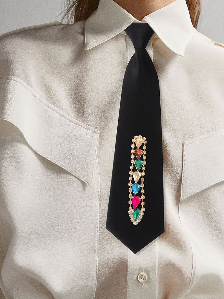 Black Rhinestone Decorated JK Neck Tie