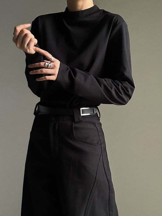 Ouji Lolita Black Unisex Long Sleeve Mock Neck T-shirt