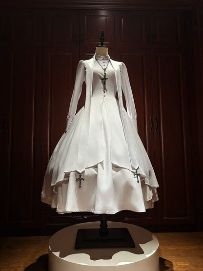 All White Nun Lolita Long Sleeves Dress