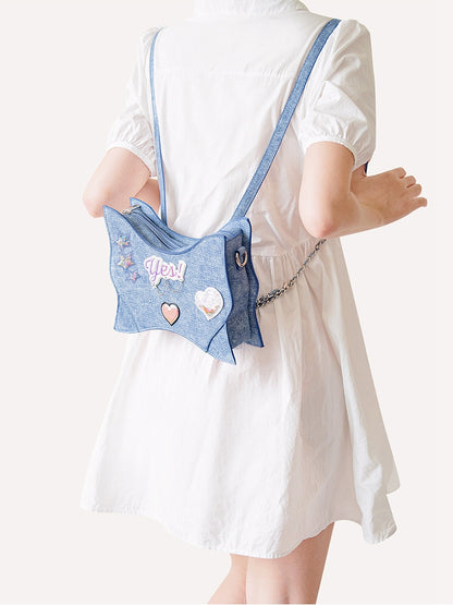 Stars and Sweethearts Decorated Denim Blue Butterfly Shaped Backpack