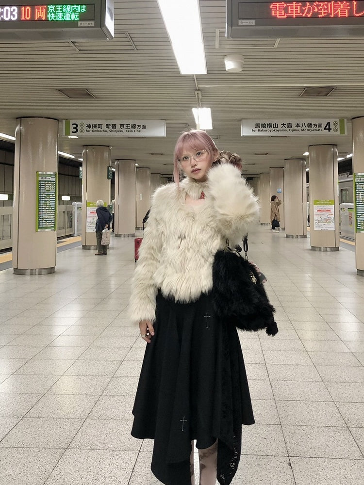 Black/Dark Gray Gothic Lace Embroidered Ankle-Length Skirt with Cross Stitch Detailing