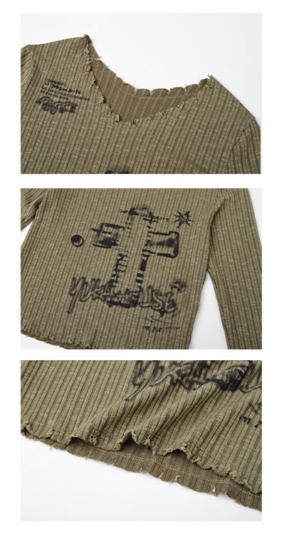 Army Green Punk Cross V-neck Sweater with Choker