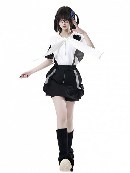 Black Techwear Strap Details Cargo Pockets Skort