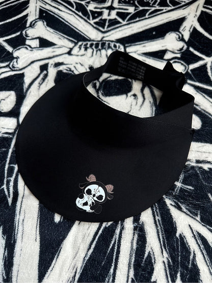 Black Gothic Sun Protection Hat With Black and White Grim Reaper Print