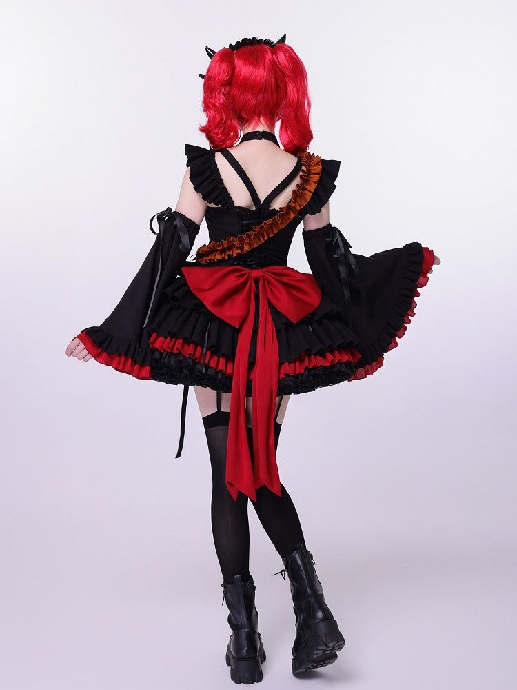 Fan Art Fashion Miss Devil Black Dress with Pumpkins Crossbody Full Set