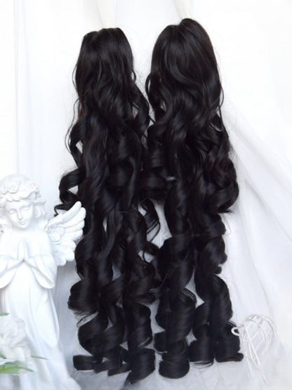 Clearance-Black Jirai Kei Short Bob Cut Wig With Bangs＋Double Ponytail Claw Clips