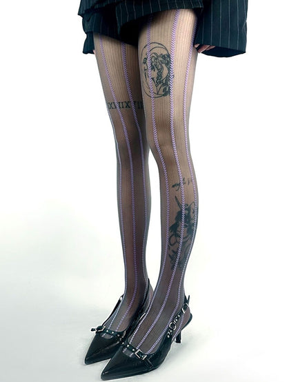 Purple/Brown/White Heart Striped Tights