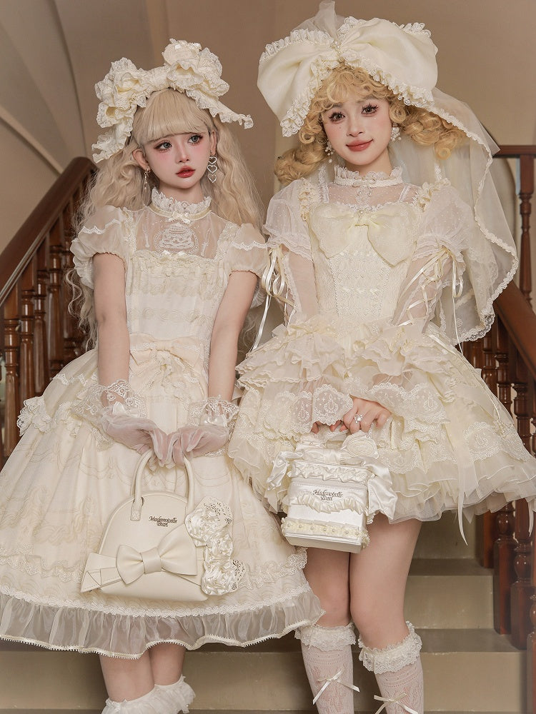 Creamy White Bead Details Hand Bag / Crossbody