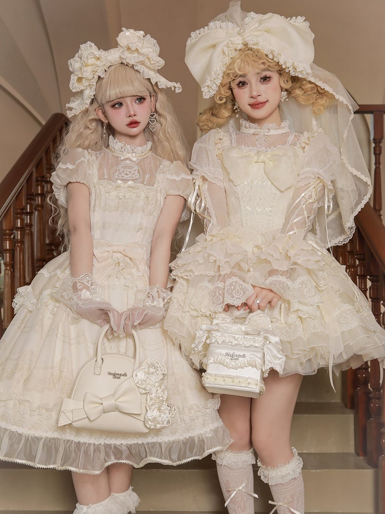 Creamy White Bead Details Hand Bag / Crossbody