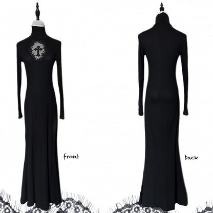 Gothic Black Coffin Cutout Cross Details High Neck Mermaid Skirt Maxi Dress
