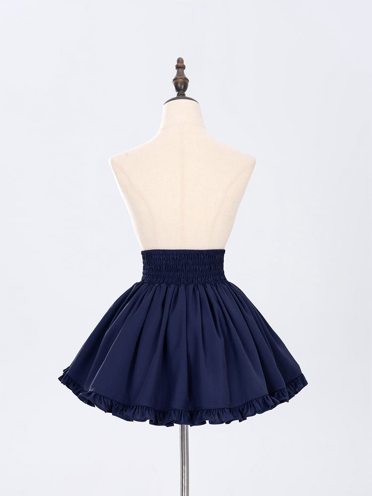 Fanart Fashion Dark Blue Crisscross Heart Buckle Straps High Waist Skirt