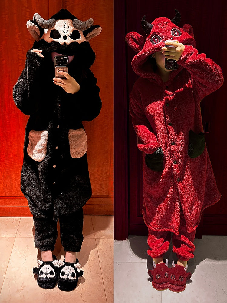 Red Devil Gothic Winter Plush Pajama Set Nightgown with Pants