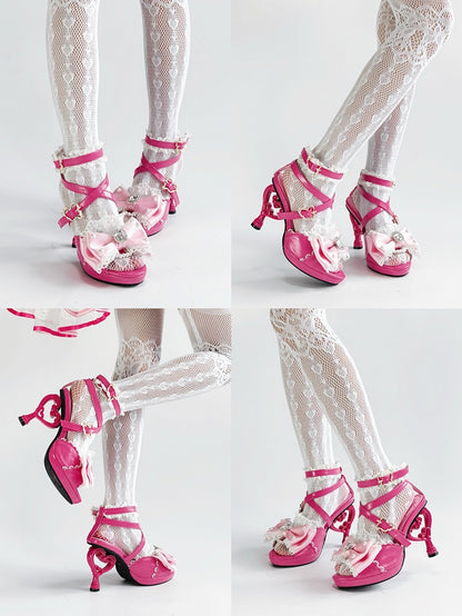 Rose Red Gyaru Fashion Heart-shaped High Heels Sandals
