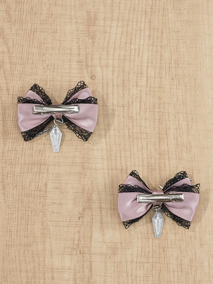 5 Colors Coffin Charm Gothic Cross Jirai Kei Bowknot Hairclips with Chain