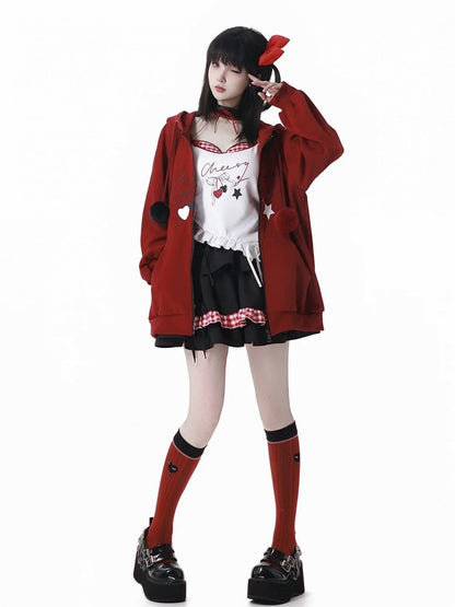 Black & Red Plaid Tiered Skirt with Ruffled Hem