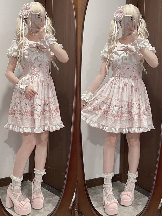 Clearance-Pink Jirai Kei Rhinestone And Bowknot Decorated Lace Trim Heart-shaped Hairclip