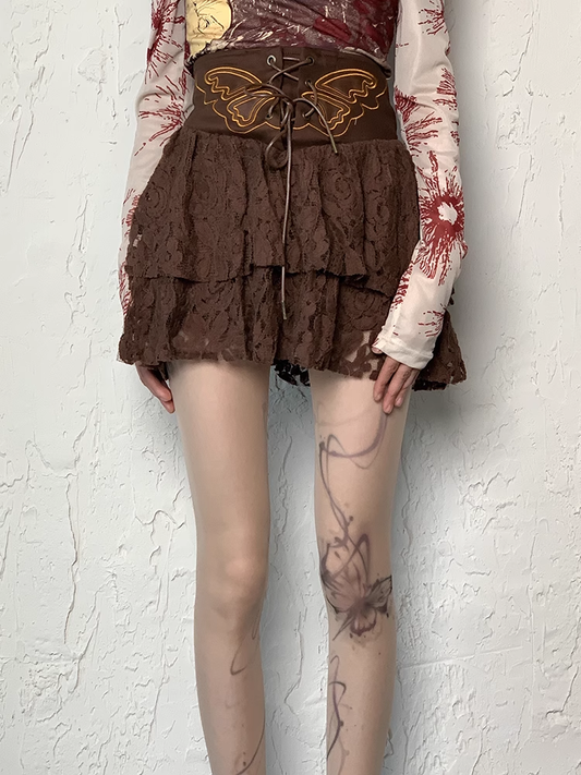 Y2K Nude Wasteland Punk Bowknot Print Tattoo Tights