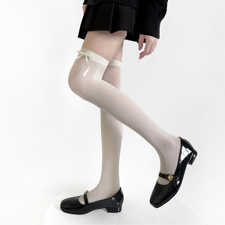 Black / Gray / White Bow Accents Semi-sheer JK Stockings