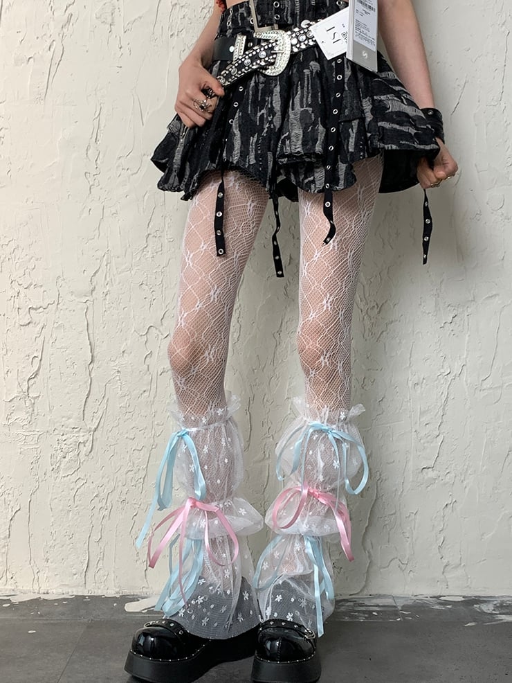 White Y2K Semi-sheer Hollow-out Design Tights