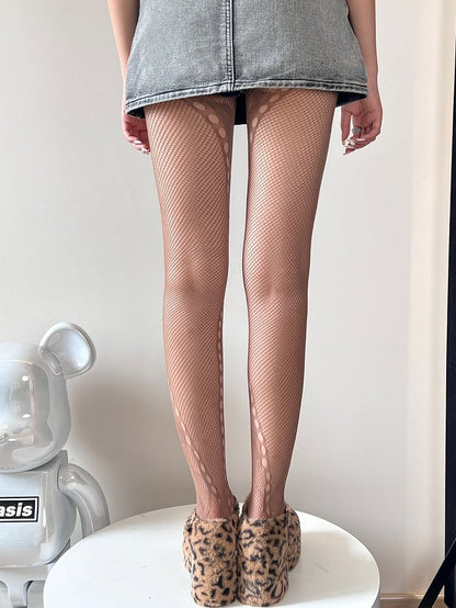 Black/White/Brown Y2K Cut-out Design Floral Pattern Tights