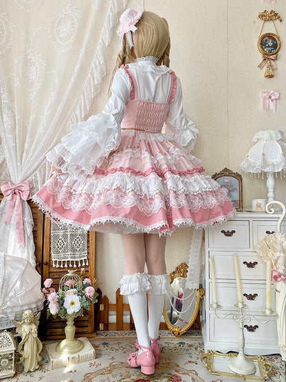 Pink Detachable Bows and Bead Details Sweet Tiered Skirt Lolita Dress