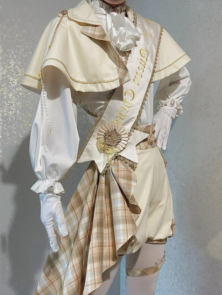 Gold and White Prince Ouji Lolita Outfit - White Shirt + Gold Cape + Gold High Waist Shorts