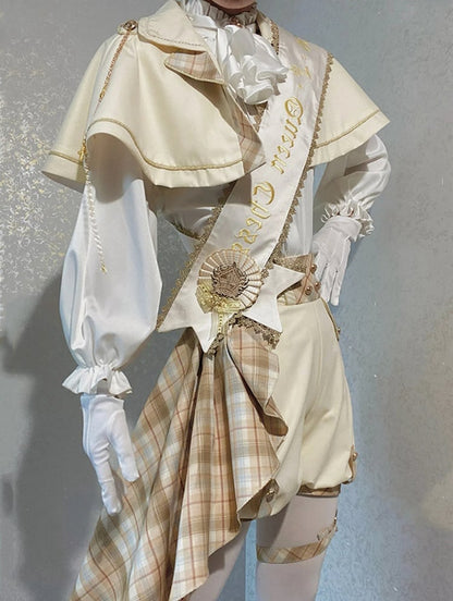 Gold and White Prince Ouji Lolita Outfit - White Shirt + Gold Cape + Gold High Waist Shorts