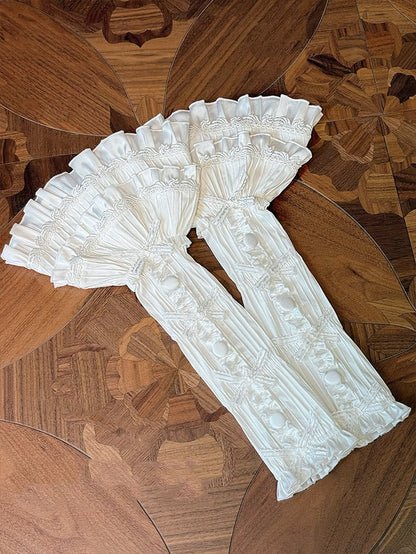 White Bowknot and Button Accents Tiered Ruffle Bell Sleeves