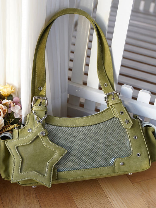 Green PU Y2K Shoulder Ita Bag With Star Charm
