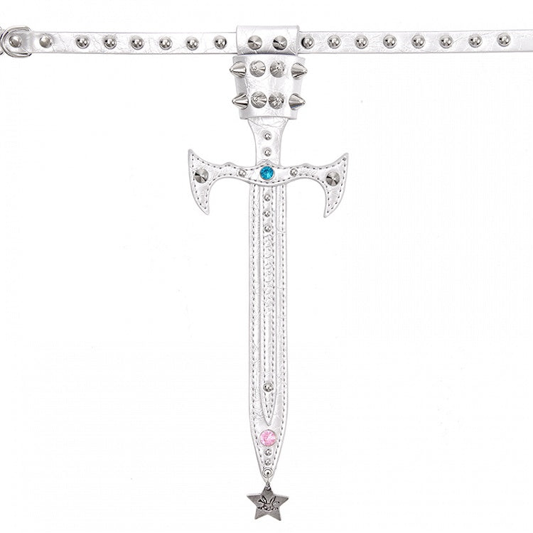 Black/Silver Studs Sword-Shaped Tie PU Choker