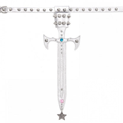 Black/Silver Studs Sword-Shaped Tie PU Choker