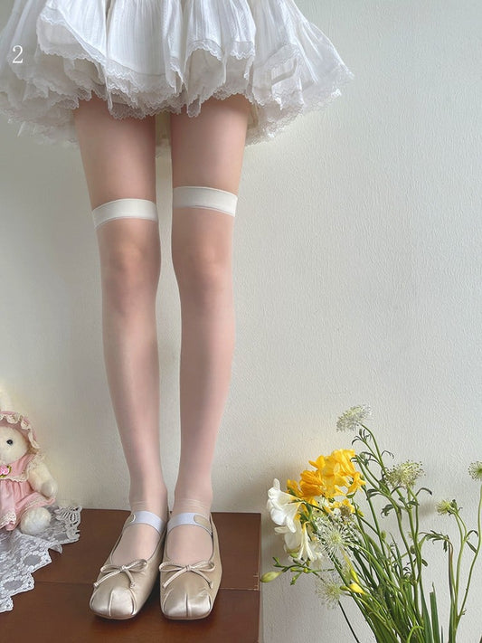 Beige Over-Knee Stockings with Lace Leg Loop