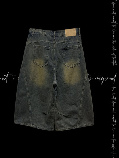 Dark Blue Faded Wash Cross Appliques Distressed Wide-Leg Jeans
