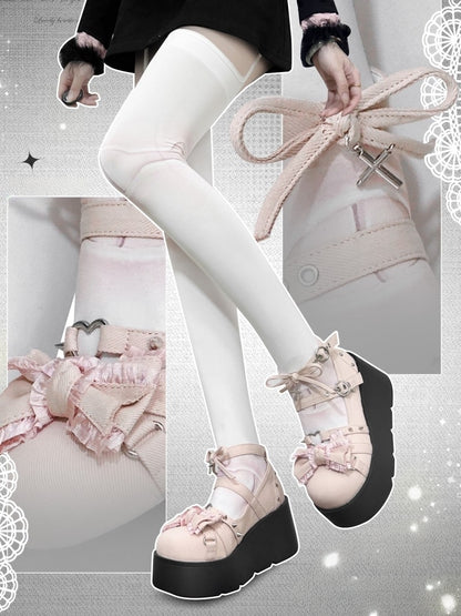 Spike Studs Bow Accents Pink Cross Gothic Platforms Punk Shoes
