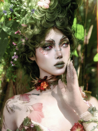 Fairy Goth Red / Green Flower Choker