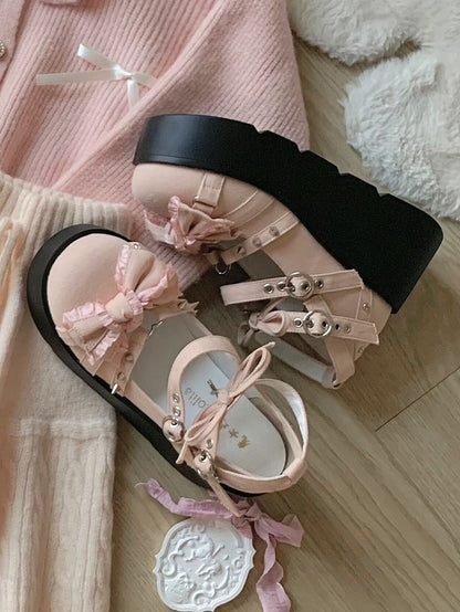 Spike Studs Bow Accents Pink Cross Gothic Platforms Punk Shoes