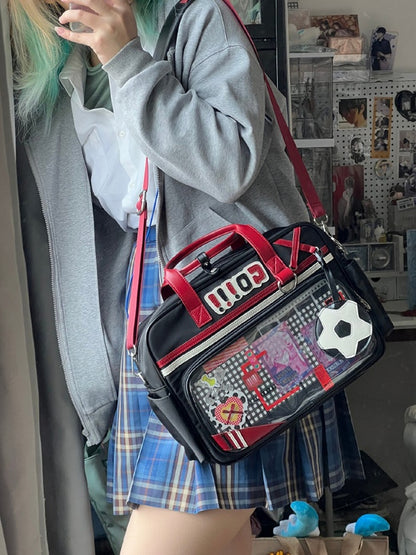 Black & Red Letters Applique Ita Bag with Football Design Charm
