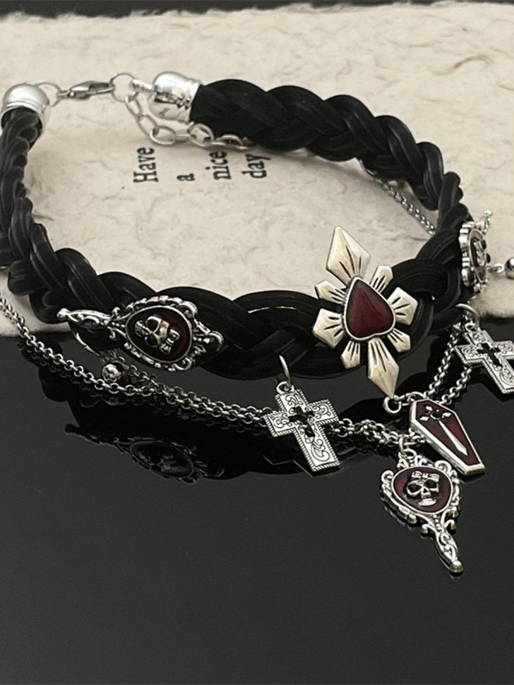 Black Cross and Skeleton Pendant Punk Choker