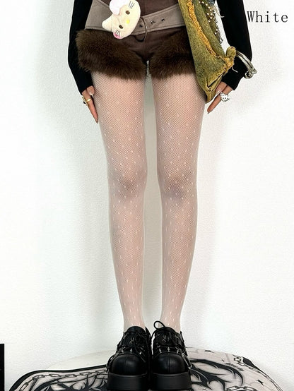 Gray/Black/Dusty Purple/White Polka-dot Pattern Tights