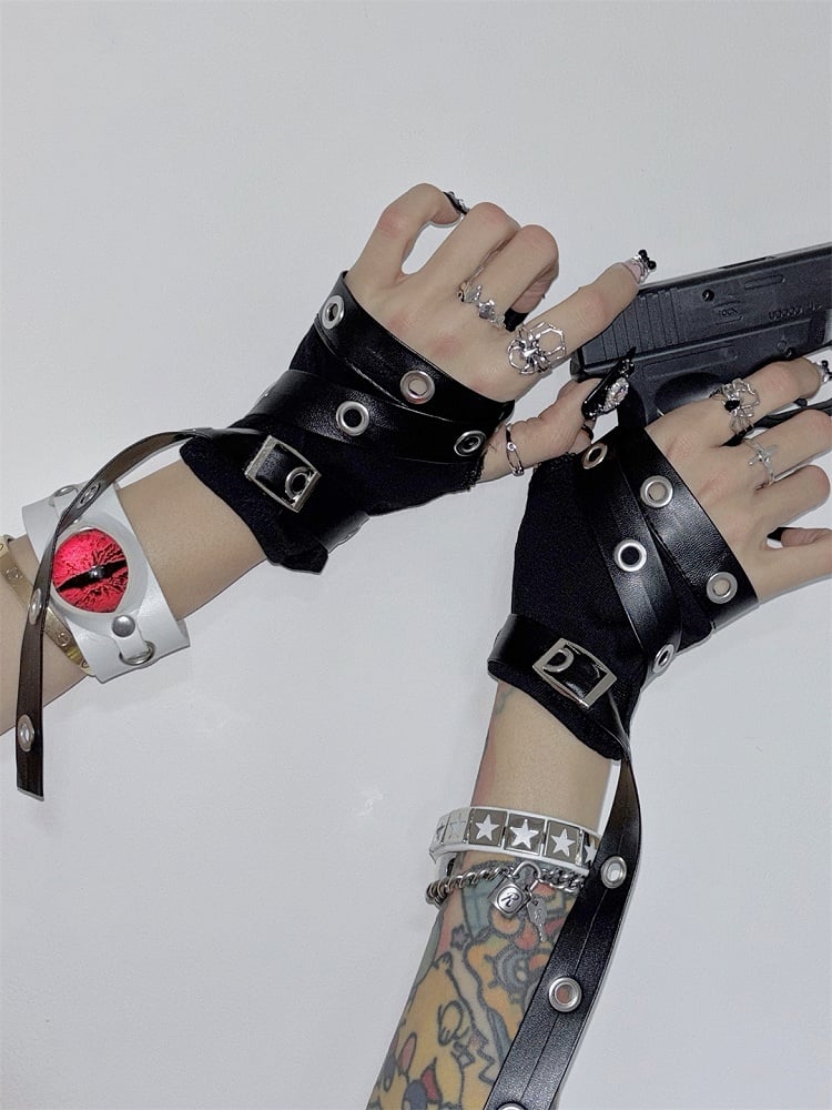 Black Punk Rock Fingerless Gloves