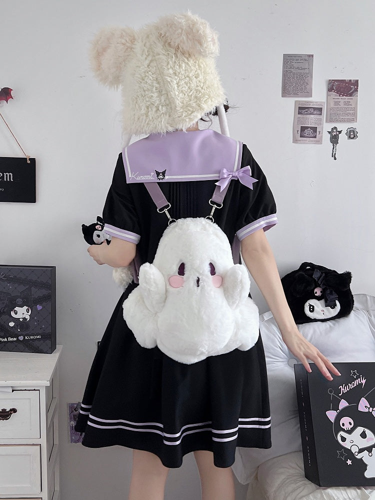 White Ghost Shaped Plush Backpack Large Size
