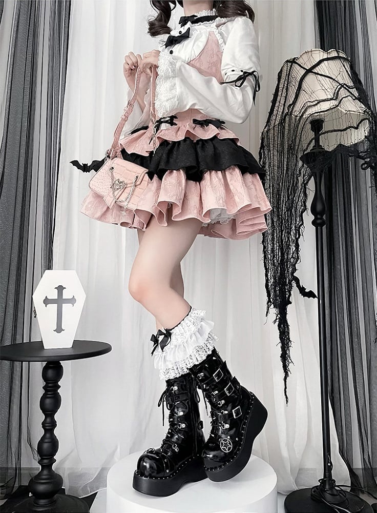 Buckle Straps Polished Black Platforms Punk Boots with Star-shaped Metal Plates