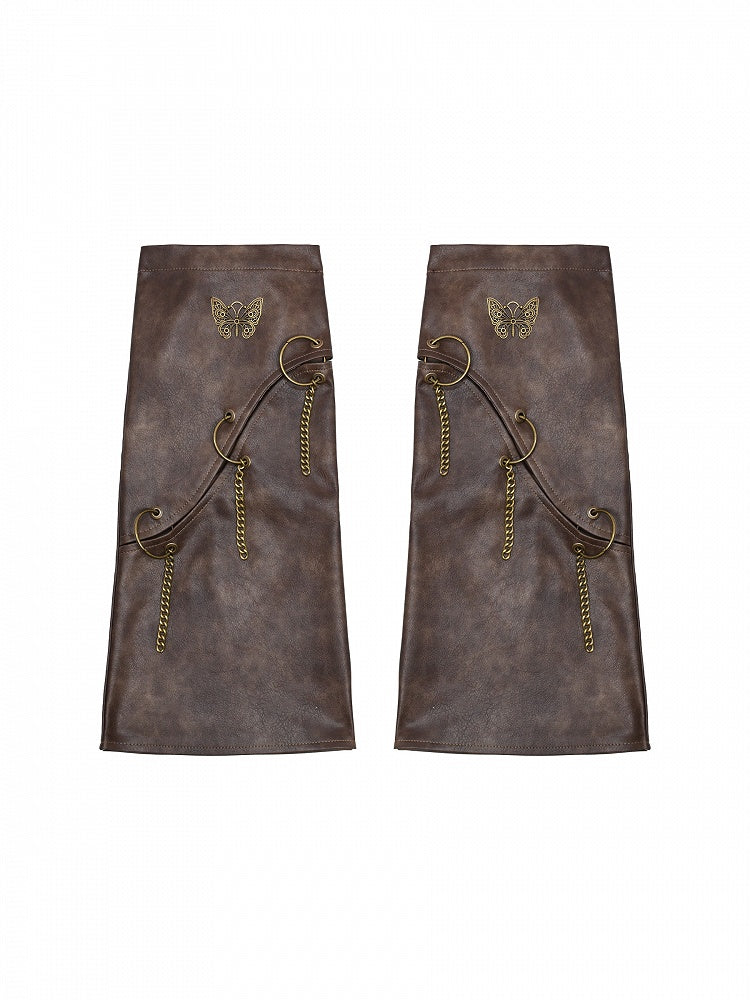 Butterflies and Chains Brown Wasteland Punk PU Leg Warmers